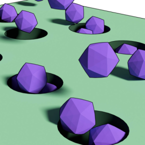 Vue d’artiste de la formation d’un bouchon de virus à l’entrée du nanopore